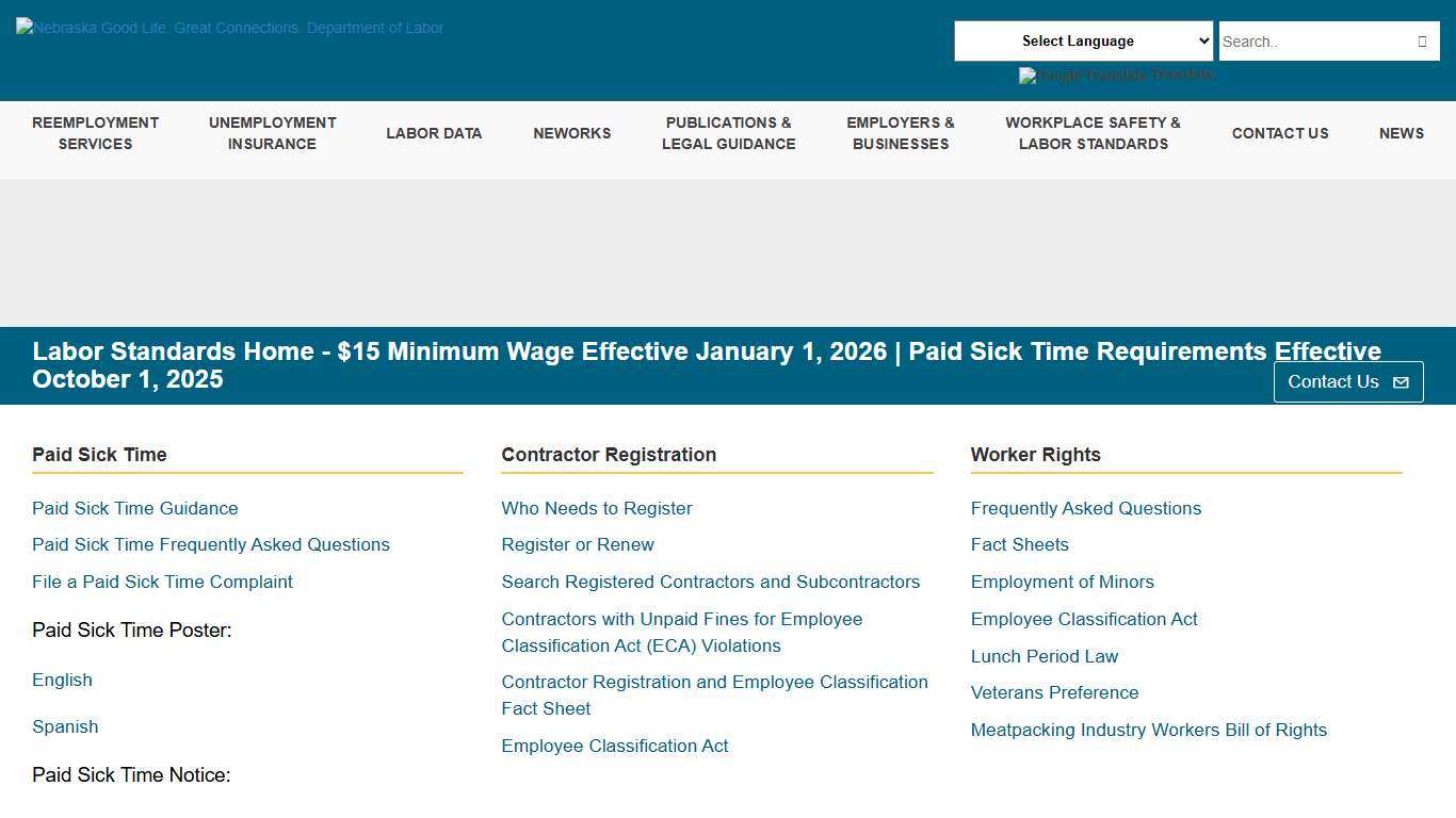 NDOL Labor Standards Home - $15 Minimum Wage Effective January 1, 2026 Paid Sick Time Requirements Effective October 1, 2025